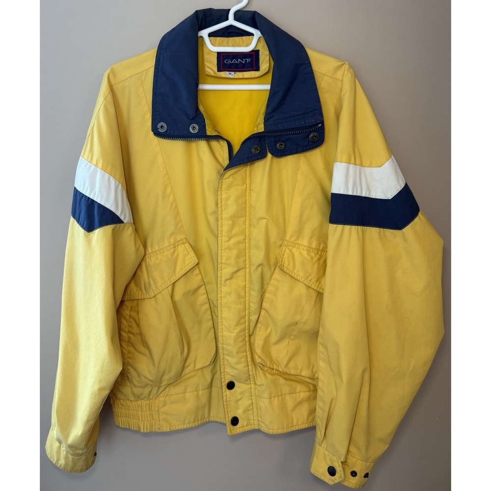 Vtg 90s Gant Yellow Navy Blue Utility Bomber Zip Front Gorpcore Jacket Unisex M